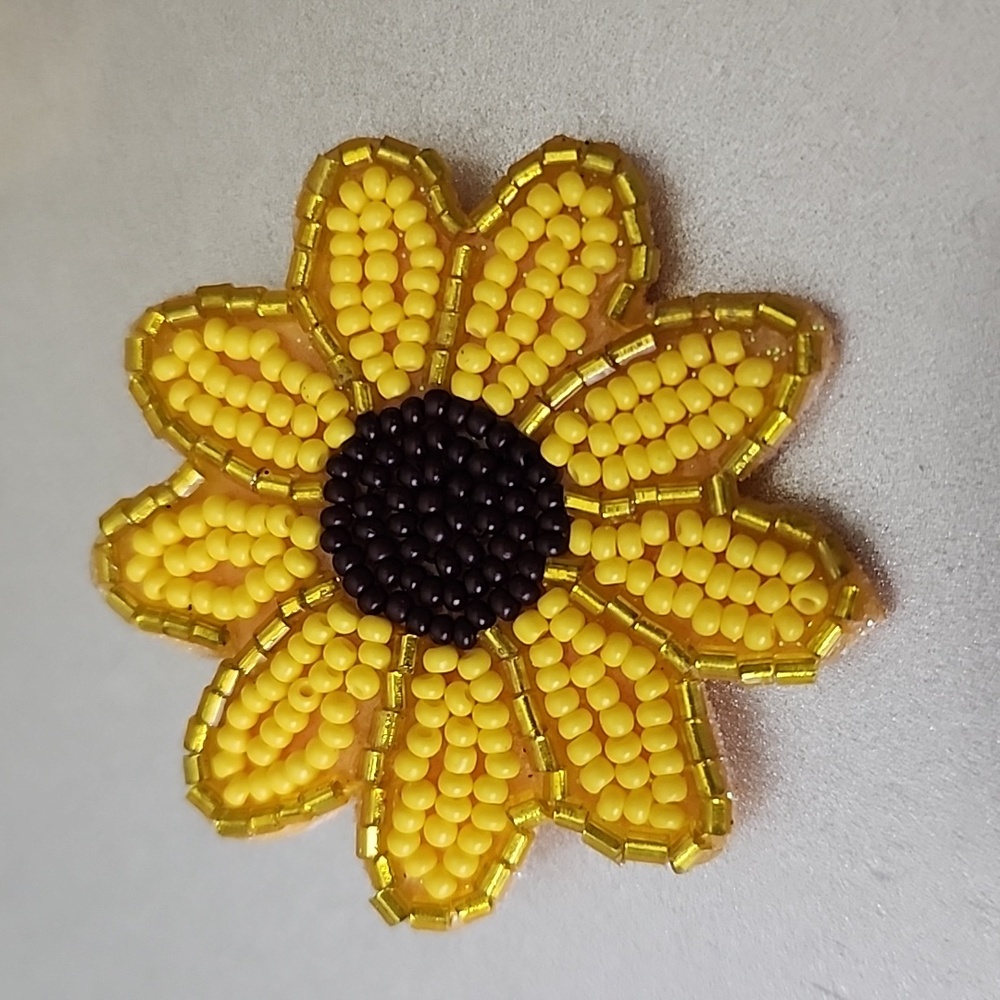 BEADED SUNFLOWER Boho  Embellished Brooch Pin